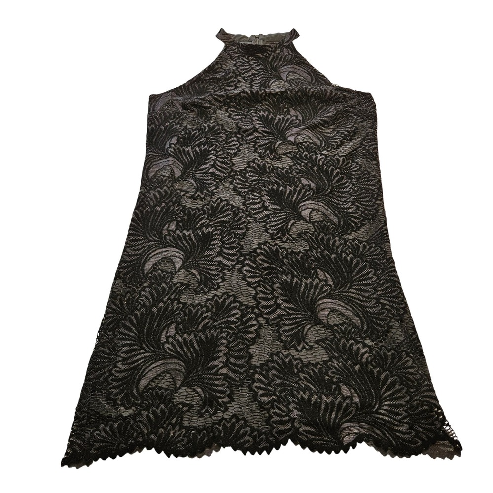 Loft Black Floral Lace Halter Neck Shift Dress Size 12 Sleeveless Cocktail